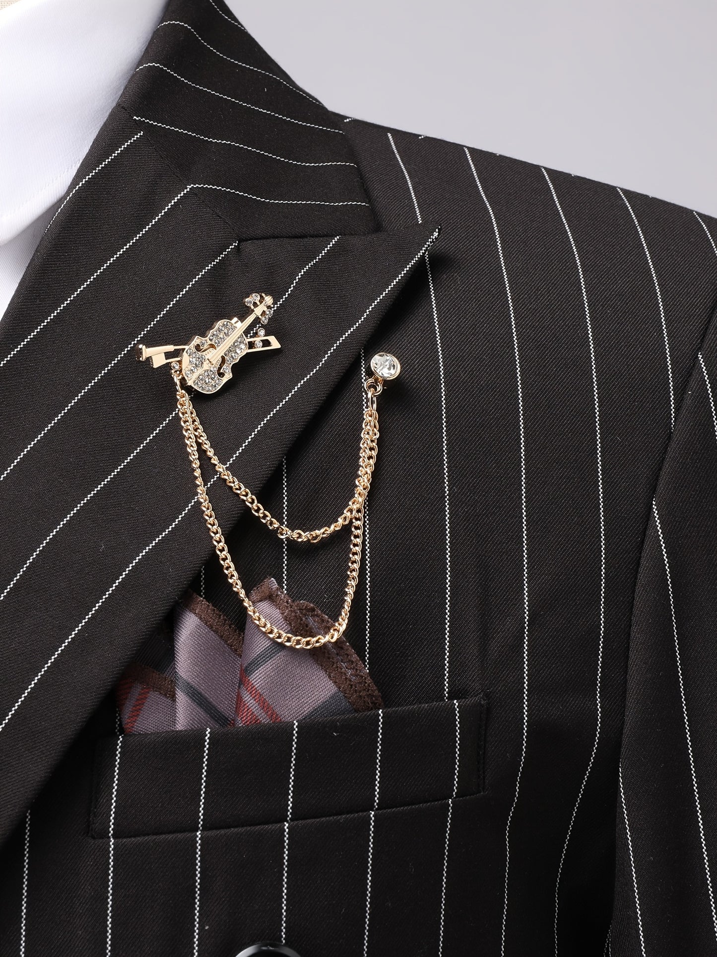 Latest Men's Suit Striped Double-Breasted Suit Spring/ Summer/ Autumn Thin Two-Piece Set with Frill Collar Striped Style Four Buttons Suit Business And Casual Dress Collar Necklace Decoration Slimming Dress Casual Suit White Suit