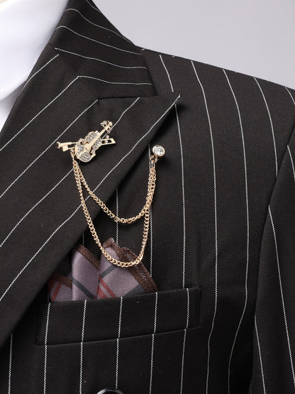 Latest Men's Suit Striped Double-Breasted Suit Spring/ Summer/ Autumn Thin Two-Piece Set with Frill Collar Striped Style Four Buttons Suit Business And Casual Dress Collar Necklace Decoration Slimming Dress Casual Suit White Suit