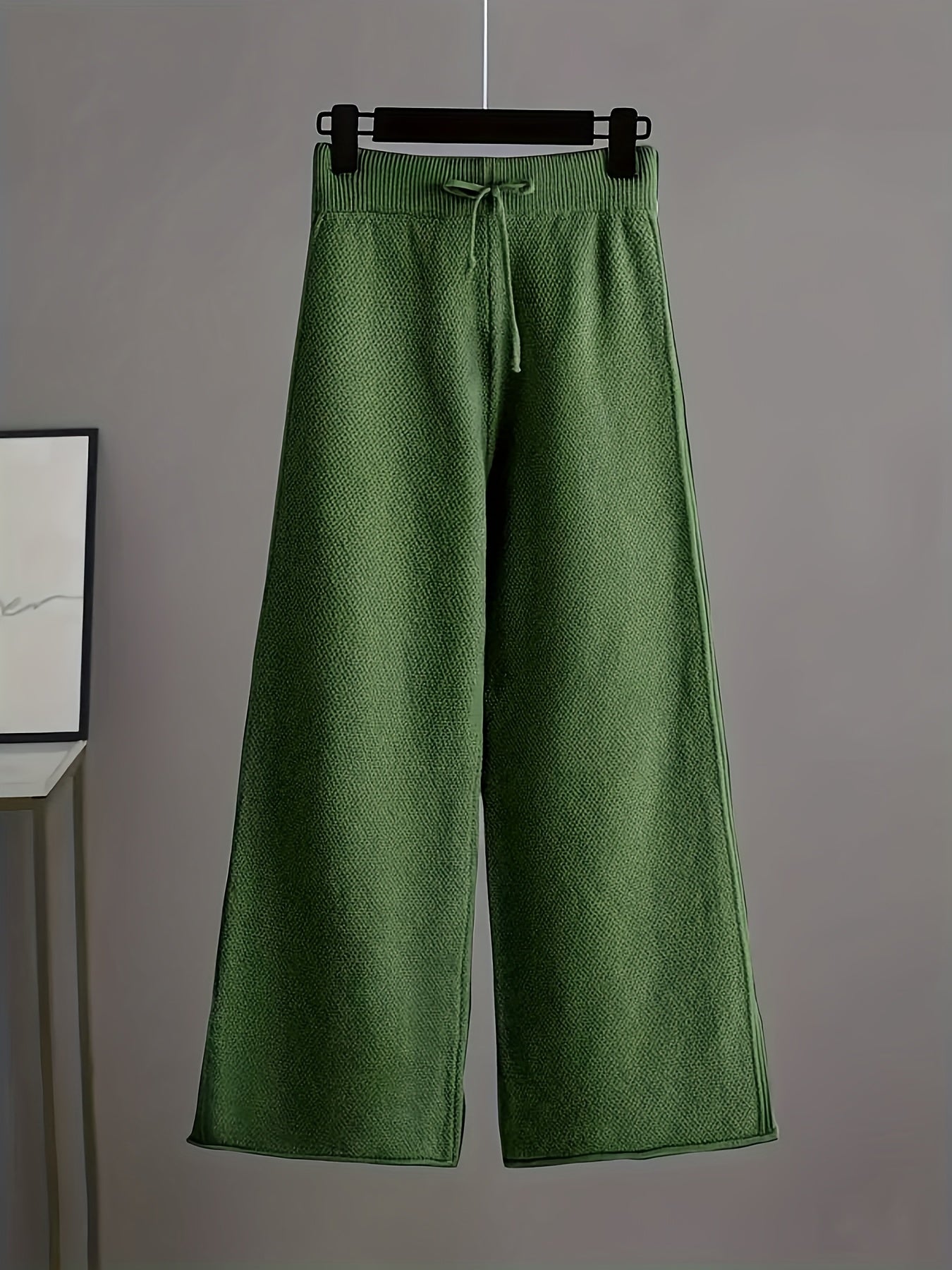 Y08 Women's 2pcs Elegant Casual Outfit, Long Sleeve Crew Neck Top & Loose Pants, Solid Color, Regular Cuffs, All-Season Wear, Multiple Colors Available