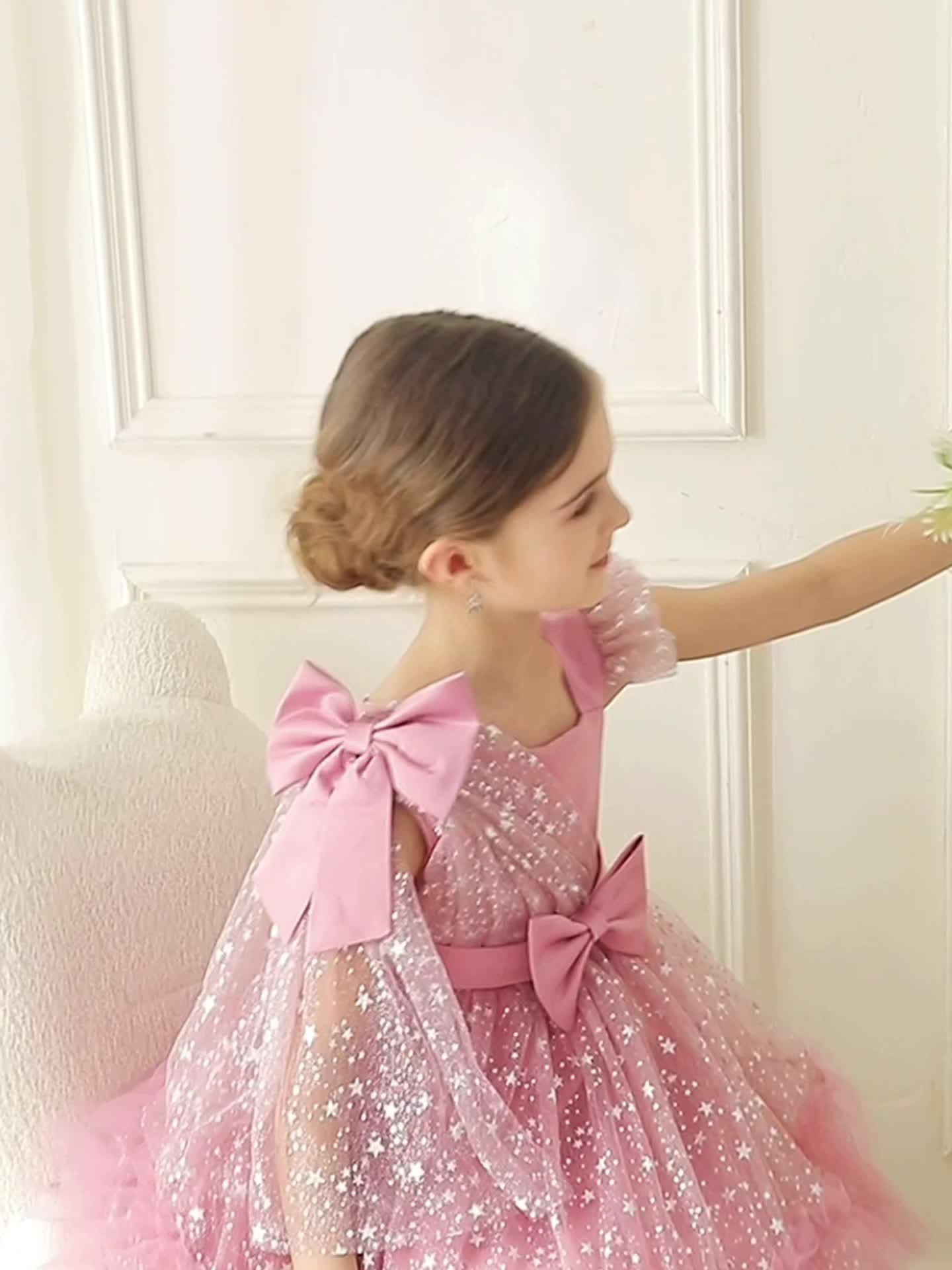 Halloween Dresses for Girls, Kids Halloween Costumes Galaxy Print Tutu Dress Off-Shoulder Flutter Sleeves A-Line Party Princess Gown