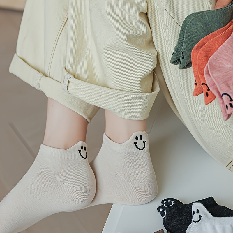 10 Pairs Of Short Socks for Women In Spring And Autumn, Soft, Comfortable, Embroidered, Versatile, Cute, Breathable, Sweat Absorbing, Short Tube, Trendy Sports Socks