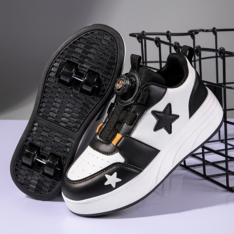 Skating Footwear - Breathable Mesh Low-Top Sneakers Featuring Removable Wheels, Suitable for Outdoor Activities, Roller Skating, Casual Use, And Stylish Young Footwear for Kids, Equipped with a Comfortable TPR Insole, Perfect for Boys