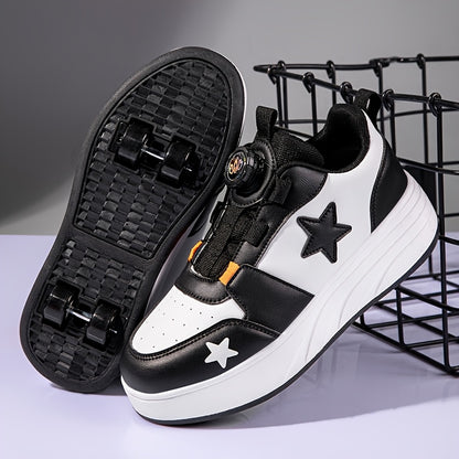 Skating Footwear - Breathable Mesh Low-Top Sneakers Featuring Removable Wheels, Suitable for Outdoor Activities, Roller Skating, Casual Use, And Stylish Young Footwear for Kids, Equipped with a Comfortable TPR Insole, Perfect for Boys