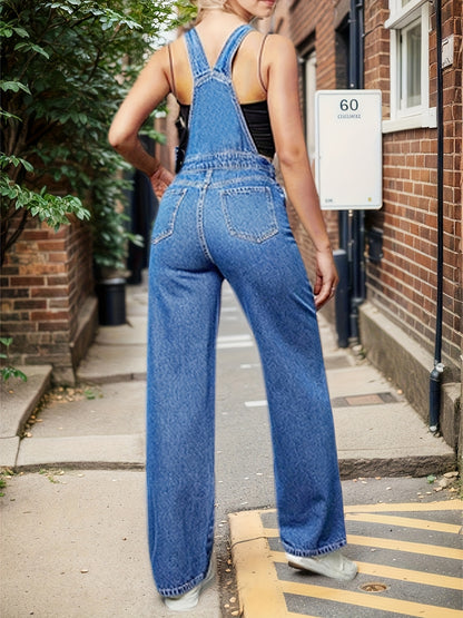 Women's Overalls Denim Straight Wide-leg Jeans Overall Loose Fit Bib Loose Denim Romper Adjustable Lace-up 1pc Ripped Denim Cargo Blue Holiday Gift Family Gift Gift