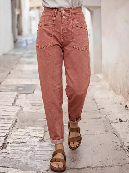 Women'S Stretch Mid-Rise Straight Jeans - Olive Green Button-Fly Belt Loops Slash Pockets Four Seasons Jeans for Casual & Semi-Formal Occasions Women'S Baggy Pants Women'S Jeans Street Fashion Women'S Pants Machine Washable