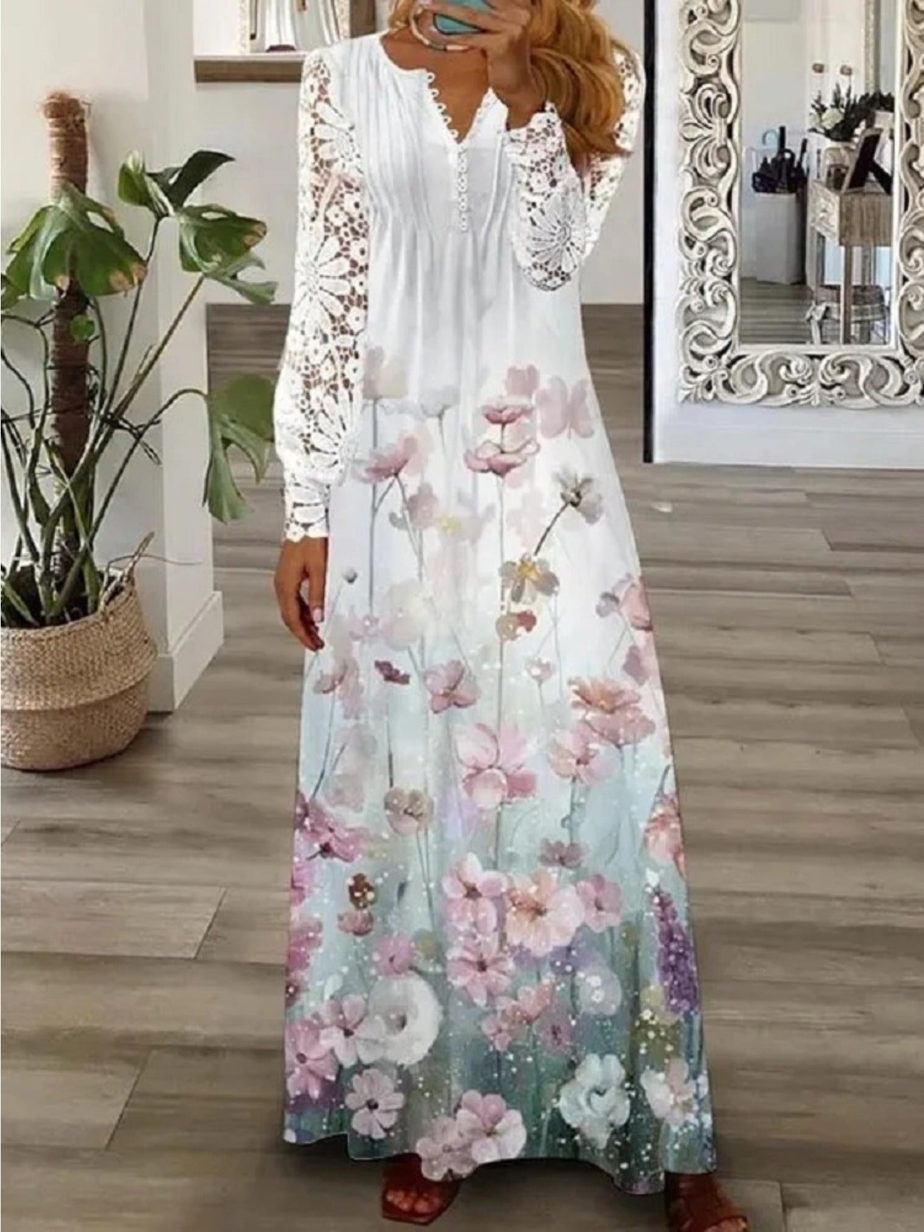 Red Rose Lace V-Neck High-Waist Dress - product view 8