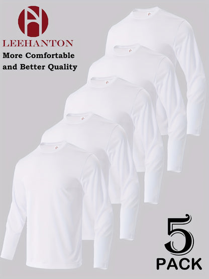 5pcs Men's Casual Sports T-shirt, Breathable And Quick Drying, Suitable for Work Clothes, Fishing Clothes, Construction Site Clothes, Team Building Clothes