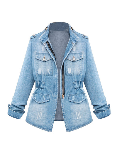 [Denim Jacket Women] Denim Jacket for Women with a Short Round Neck And Three-Quarter Sleeves, Perfect for Casual Daily Outfits, Shopping, And Spring to Autumn Wear, Available in Sizes S to XXL