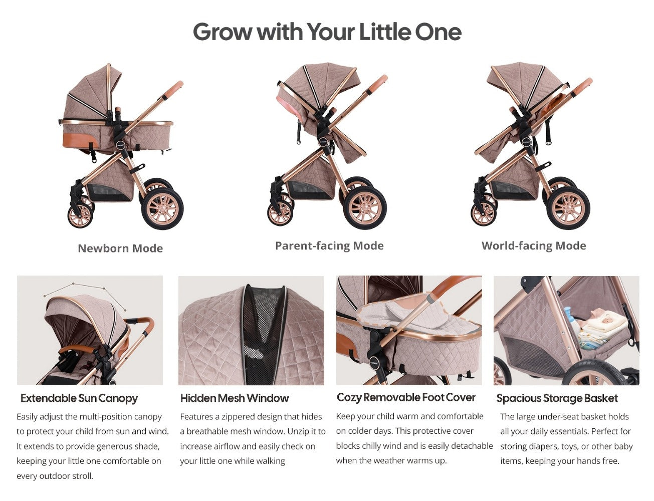 Baby Stroller - Foldable Reversible Adjustable Travel