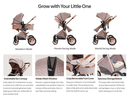 Baby Stroller - Foldable Reversible Adjustable Travel