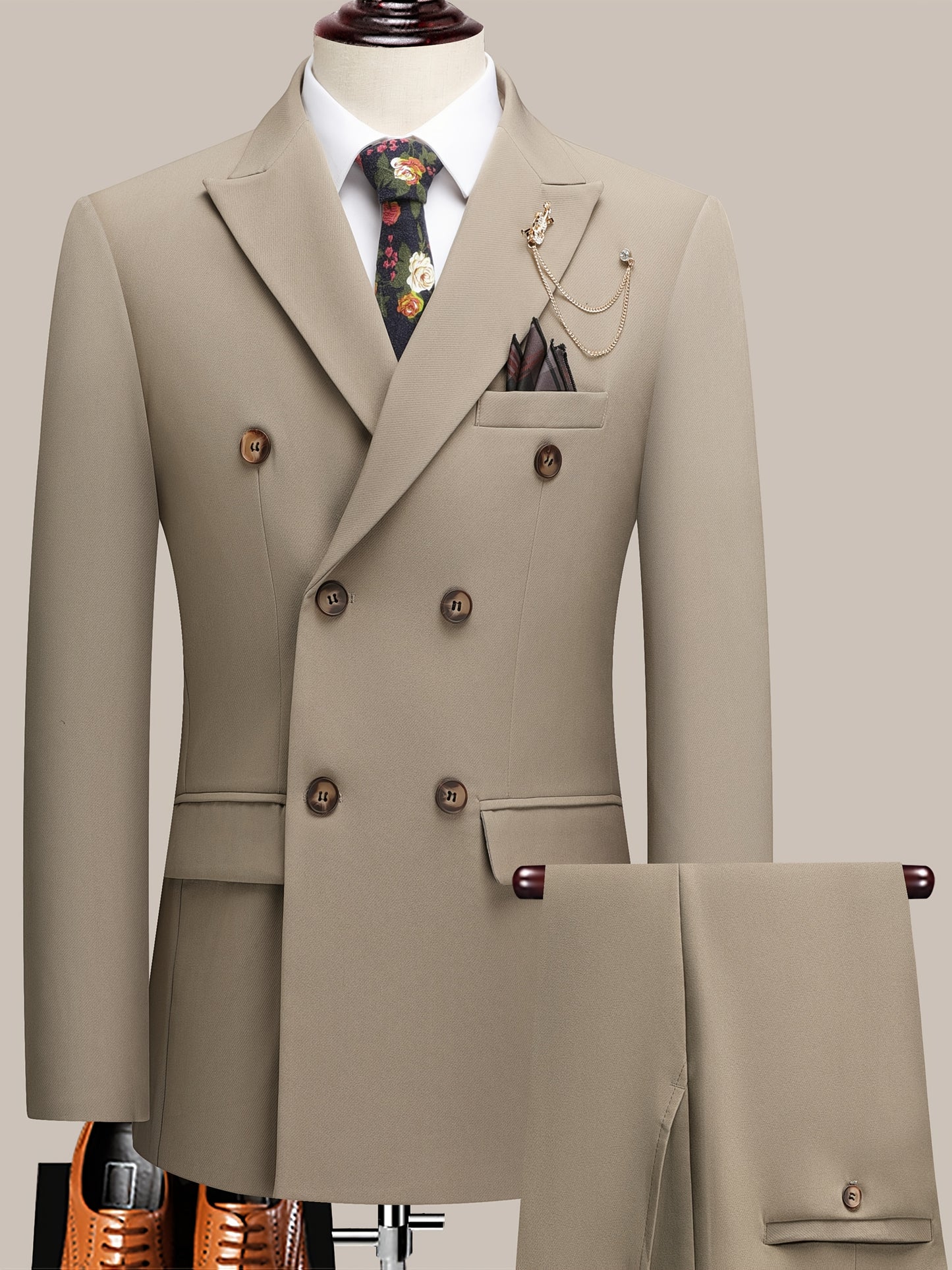 Latest Men's Solid Color Suit Two-Piece Suit Peaked Lapel Double-Breasted Four Seasons Men's Business Suit Formal Business Casual Wedding Dress