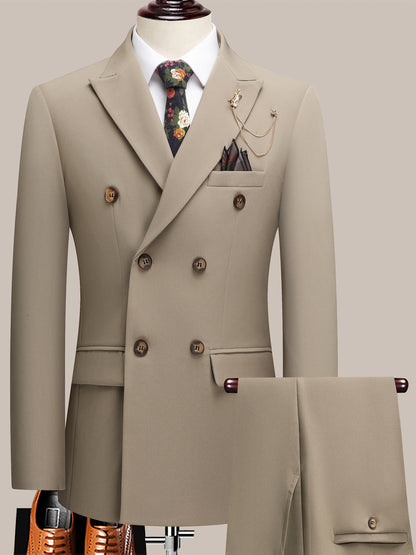 Latest Men's Solid Color Suit Two-Piece Suit Peaked Lapel Double-Breasted Four Seasons Men's Business Suit Formal Business Casual Wedding Dress