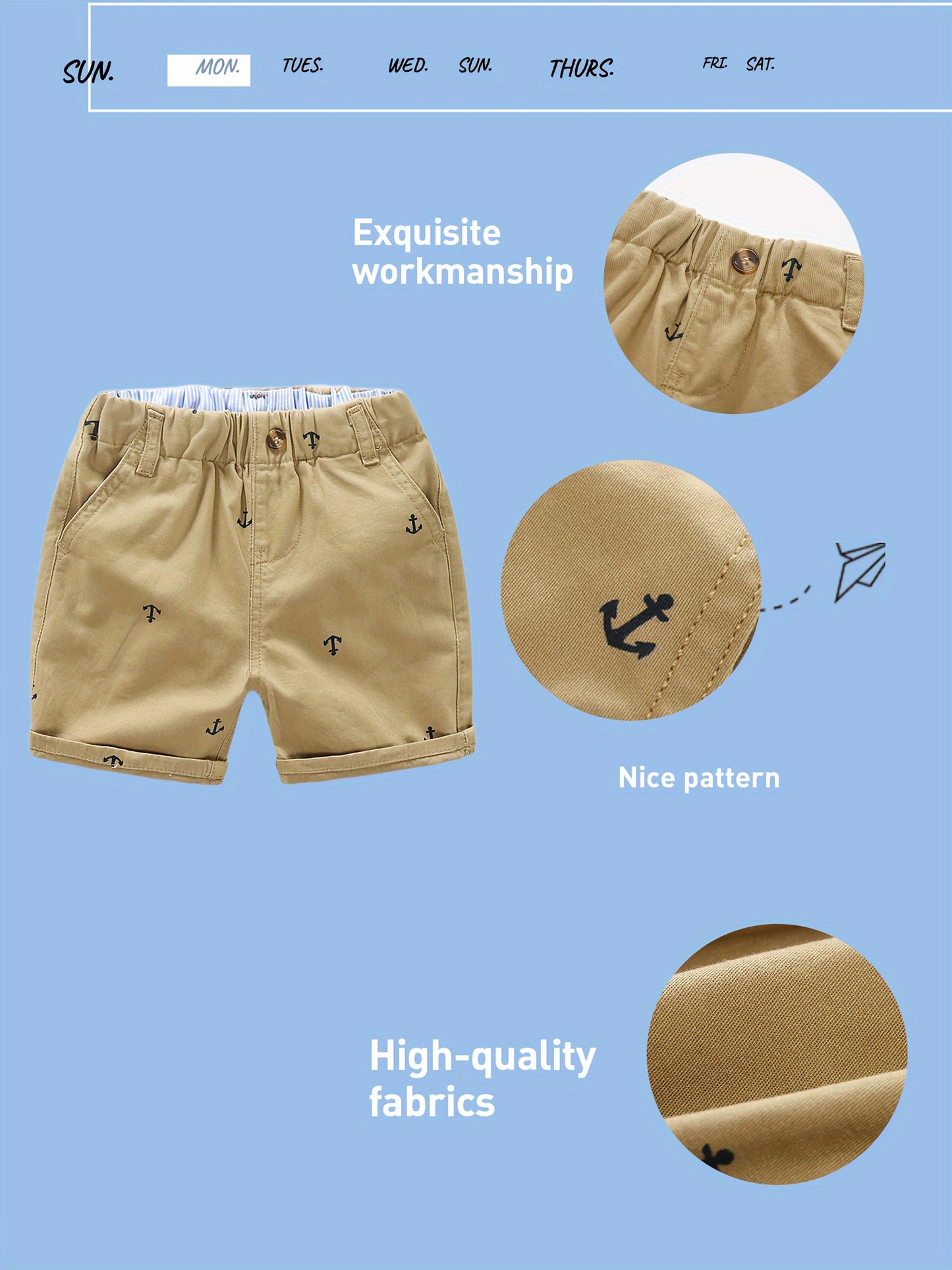2-Pack Toddler Boys' Athletic Shorts With Pockets - Pull-On Design Active Adorable Anchor-Print, Soft And Breathable Casual Summer Shorts For Kids 1-7 Years, for Outdoor