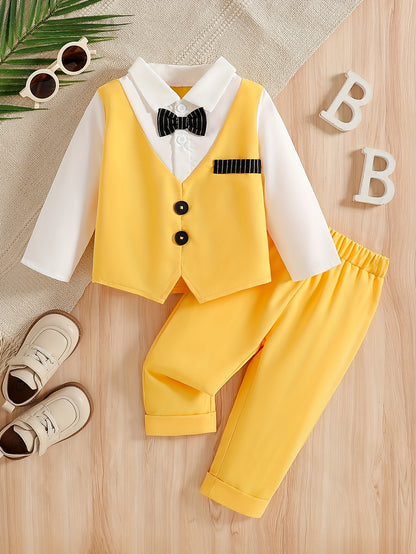 Baby Clothing, Baby Products, Baby Spring And Autumn Suits, Wedding And Birthday Party Gifts, Suits, Fake Two-Piece Long Sleeved Tops And Pants, Children'S Gentleman Suits, School Season Hot Items, Baby Boy Birthday Gifts, Valentine'S Day Gifts