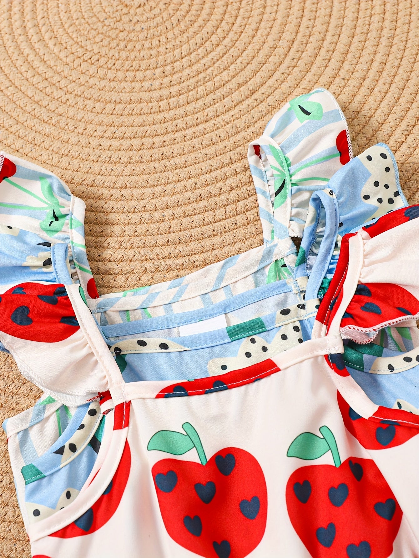 Set of 3 Girls' Casual Jumpsuits Featuring a Pink Fruit Print, a Blue Love Pattern, And a Solid Color for Spring And Summer, for Outdoor