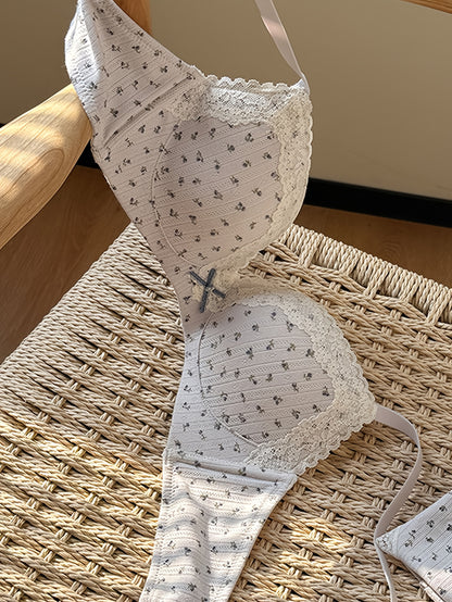 4pcs Small Chest Fresh Floral No Steel Hoop Comfortable Bra Set - Made of Soft and Skin Friendly Fabric, Not Pricking, Suitable for Daily Life and Home Essentials, Underwear, Gentle Style Underwear