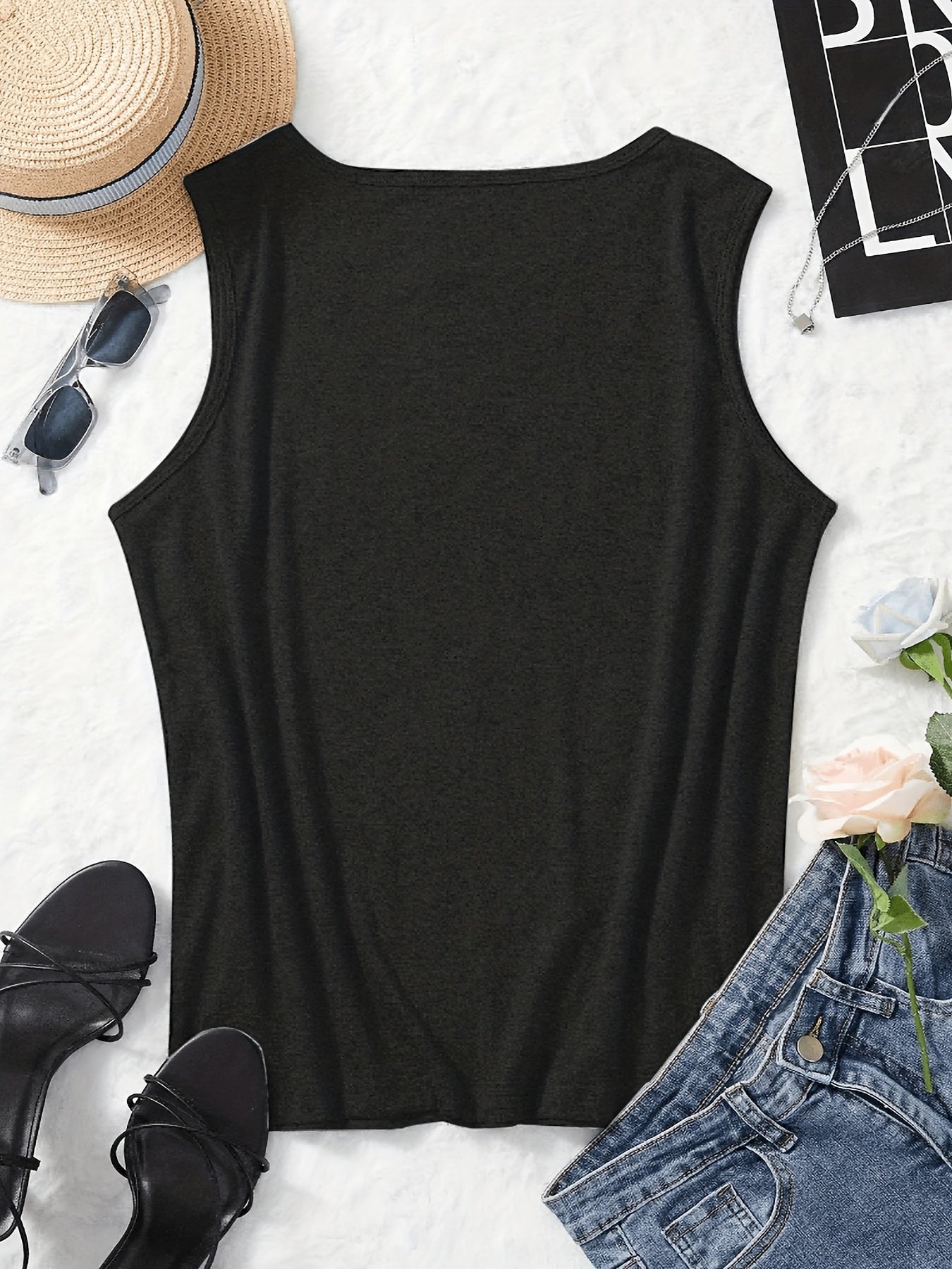 Pattern Print Casual Vest - Crew-neck Casual Sleeveless Vest in Polyester - Lightweight Breathable, Women's Wear