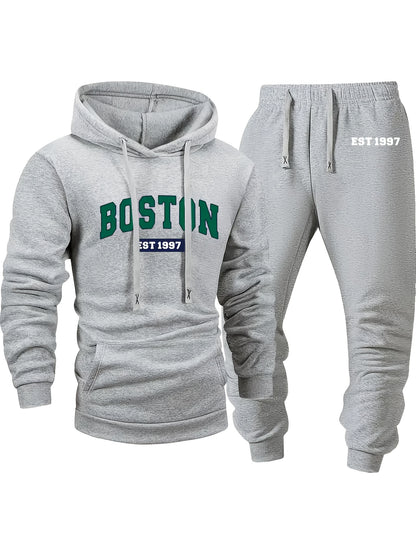 6pcs Men'S Spring And Autumn Solid Color Casual Set, Long Sleeved Hooded Sweatshirt And Drawstring Pants, Outdoor Sports Casual Set