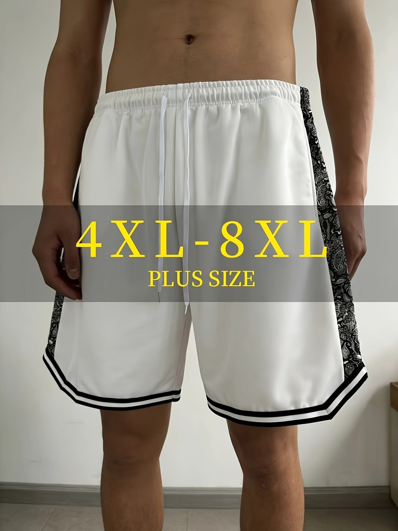 Men's Plus Size Summer Shorts | Striped And Side Coconut Pattern Embroidery, Fashionable And Versatile for Street, Sports, Casual Wear, PLUS SIZE