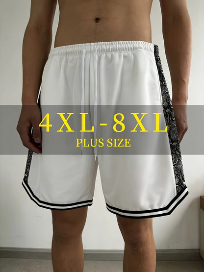 Men's Plus Size Summer Shorts | Striped And Side Coconut Pattern Embroidery, Fashionable And Versatile for Street, Sports, Casual Wear, PLUS SIZE