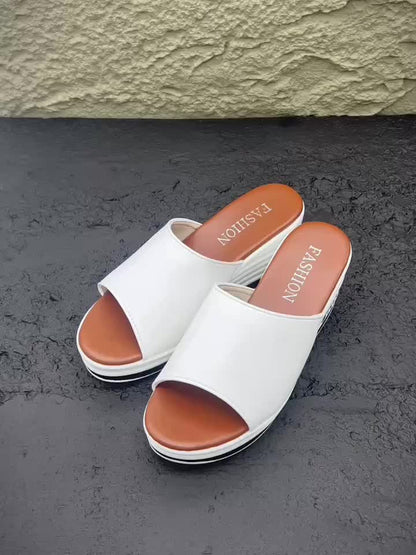 White Wedge Slide Sandals For Women 2026 - Ultra-Comfortable Platform Slides, Thick Sole Summer Slippers For Casual & Office Wear - Free Fast Delivery From Local Warehouse