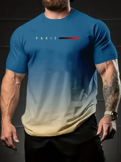 Set of 5 Colorful Gradient Short Sleeve Crew Neck T-Shirts for Men - Casual Summer Comfort Tee with Printed Letters - Ideal Gift Option