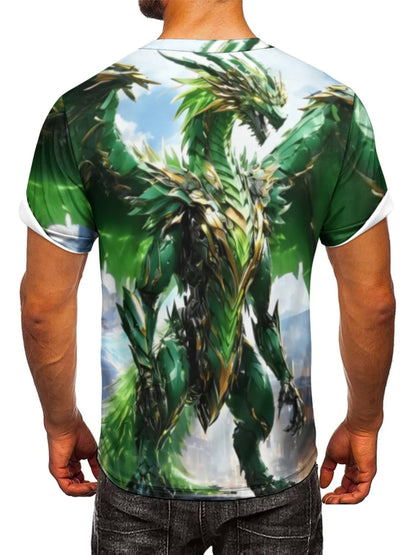 Wuwei Mechanical Blue Dragon 3D Pattern Printed Men's Graphic T-Shirt Comfort T-Shirt, Short Sleeve Pullover, Men's Summer Outdoor Clothing