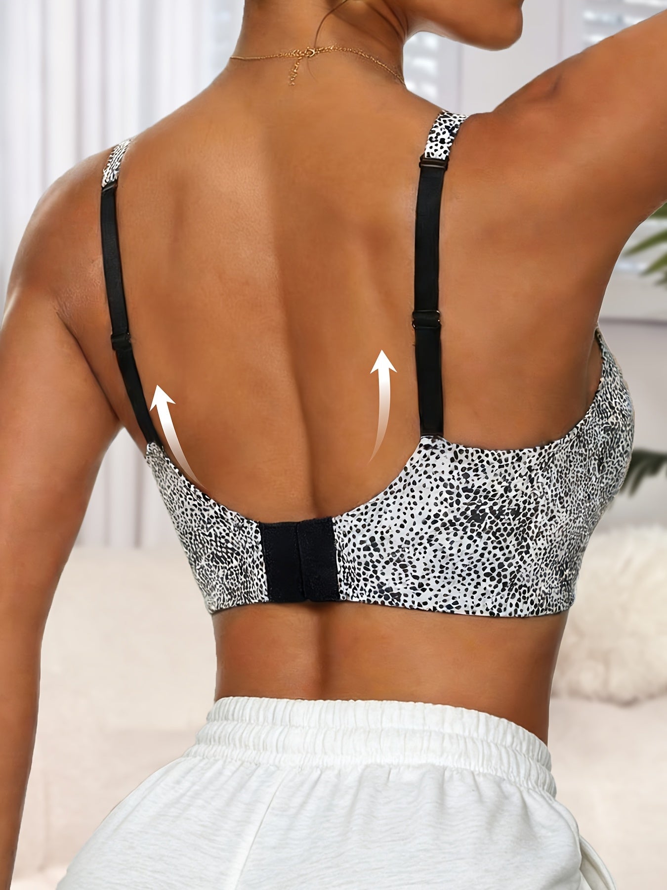 Women's Seamless Jelly Gel Sexy Leopard Print V-Neck Bra- No Underwire, Non-removable Pads, Adjustable Straps, Invisible Clasp, Breathable and Comfortable, Women's Push-up Bra, Women's Leopard Print Bra