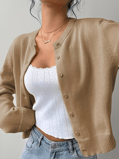New Spring And Summer Fashionable Elegant Women's Stretch Button Cardigan - High-Elasticity Crew Neck Spring/Autumn Sweater, Hand Wash/Dry Clean Spring And Summer Apparel, Lightweight And Breathable Daily Commute, Sports And Leisure Top, Qqq