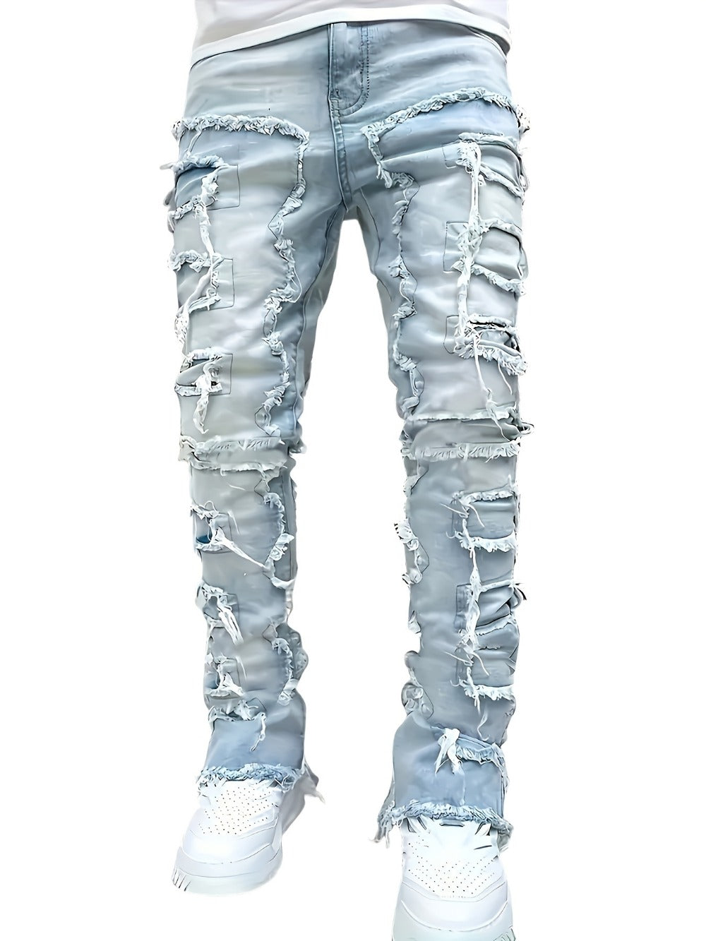 Men's Slim Fit Jeans - Classic Wash Distressed Streetwear 555173