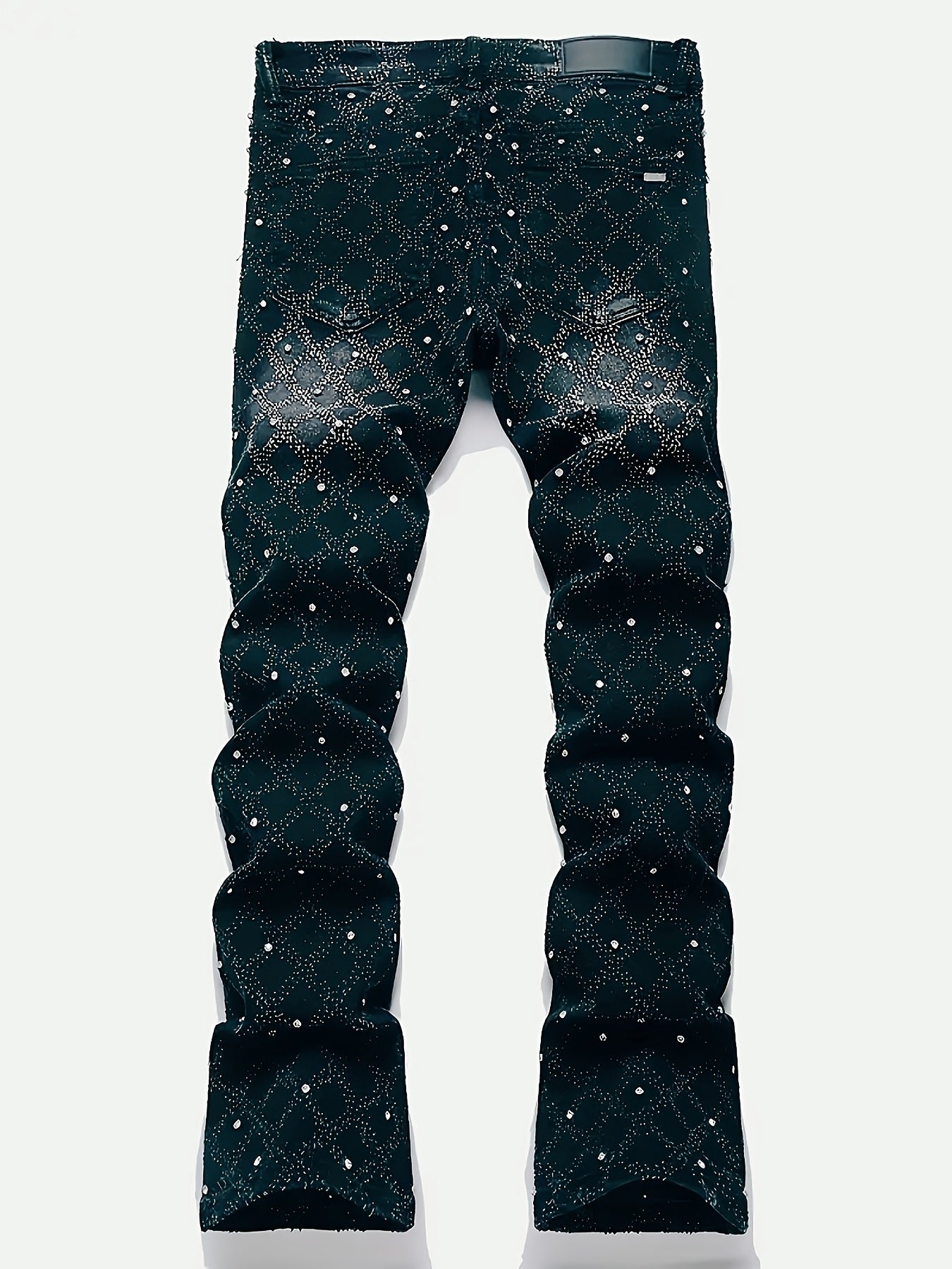 Y2K Men's Shiny Rhinestone Embellished Stretch Slim-Fit Jeans, Casual Street Style Hip-Hop Skateboarding Rap Pants, Machine Washable - All-Season Wear