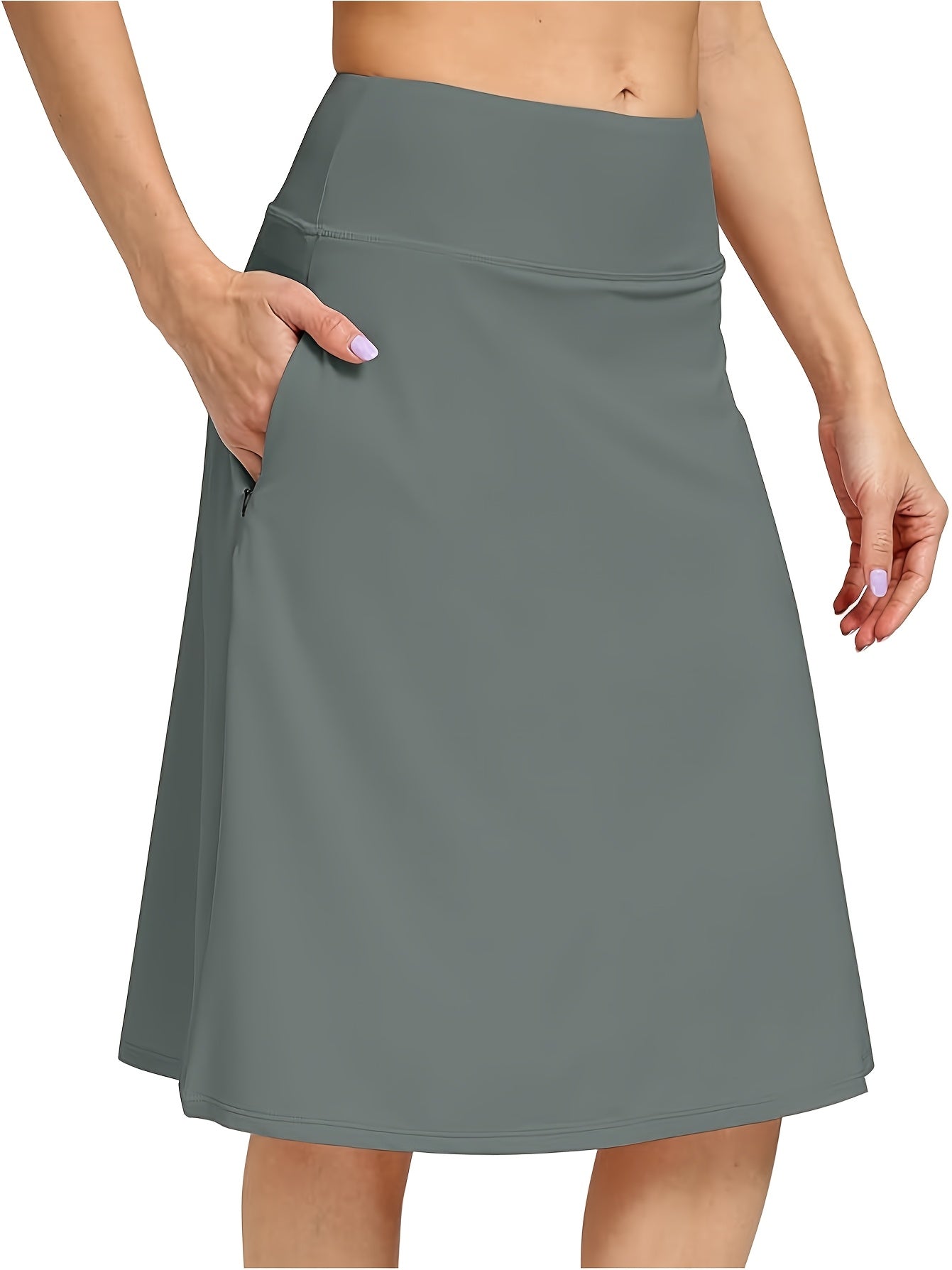 Scacto Women's Office-Ready Midi Skirt- Built-In Shorts, Hidden Drawstring, Zippered Pockets, Business Casual