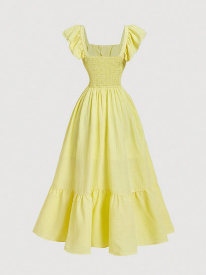 [Elegant Romantic Dress] Women's Spring/Summer Off-Shoulder Ruffled Waist Dress | Elegant Romantic Design, Showcasing Soft Temperament, Ideal for Dates, Outings And Daily Wear