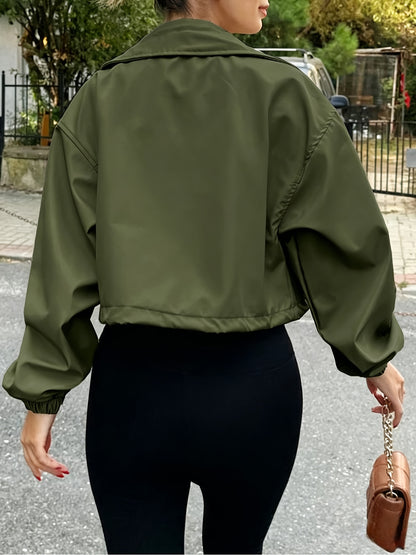 Women'S Cropped Jacket Zip Up Lightweight Oversized Utility Anorak Coat with Pockets