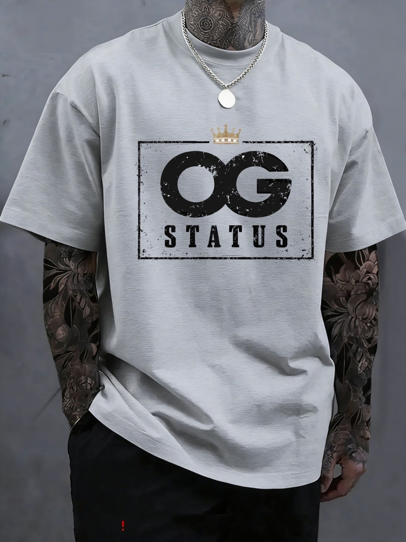 OG STATUS Men'S Short Sleeve T-Shirt With Indigenous Identity Print, Creative Graphic, Crew Neck, Summer Outdoor Casual Streetwear Top, Plus Size
