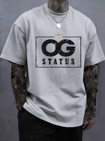 OG STATUS Men'S Short Sleeve T-Shirt With Indigenous Identity Print, Creative Graphic, Crew Neck, Summer Outdoor Casual Streetwear Top, Plus Size