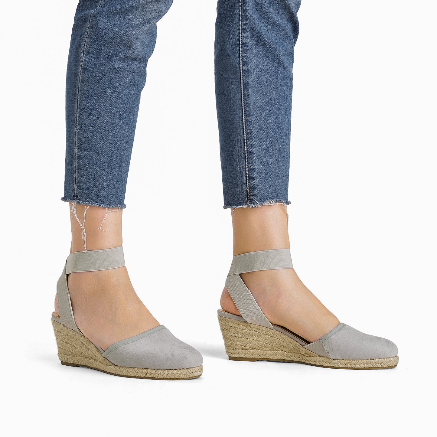 Women's Elastic Ankle Strap Espadrilles Wedge Pump Sandals