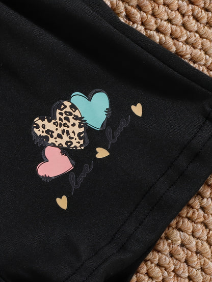 Directional Development of Spring And Summer New Cute Love Letter Printed Short Sleeve Shorts Three-Piece Set, for Outdoor