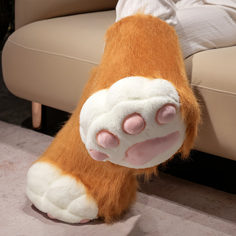 1Pair Super Soft Plush Cat Claw Slippers - Non-Slip Single Leg Shoes, Indoor/Outdoor Use, Cute Kitten Claw & Paw Print Decor, Pink & White Comfortable Boots for Men & Women, All-Season, Perfect Gift for Christmas/Halloween/Birthday - One Pedal