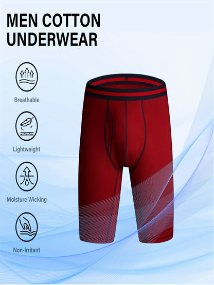 4pcs Men's Long Leg Cotton Underwear Total Support Pouch Boxer Briefs with Open Fly Pouch, Men's Cycling Sports Wear Bottoms, Moisture Wicking & Breathable Slimming Shapewear Body Shape for Men