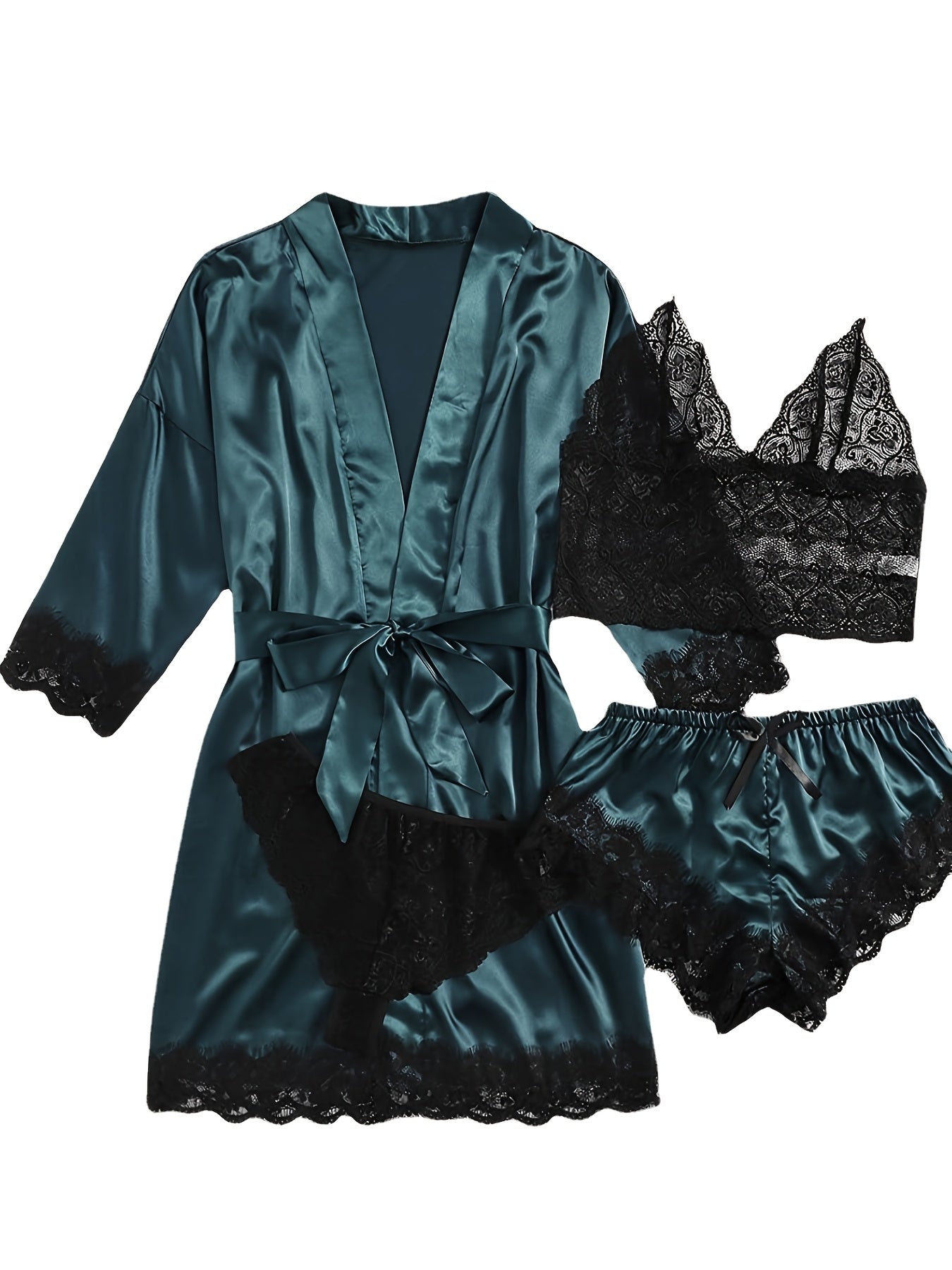 Women's Sleepwear, Home Clothes, Bathrobe 5pcs Set, Multi-color, No Pattern, Sexy, Solid Color, Contrasting Lace, No Lining, Belt, Adult Style, Comfortable and Breathable Fabric, Essential for Lovers to Save Money