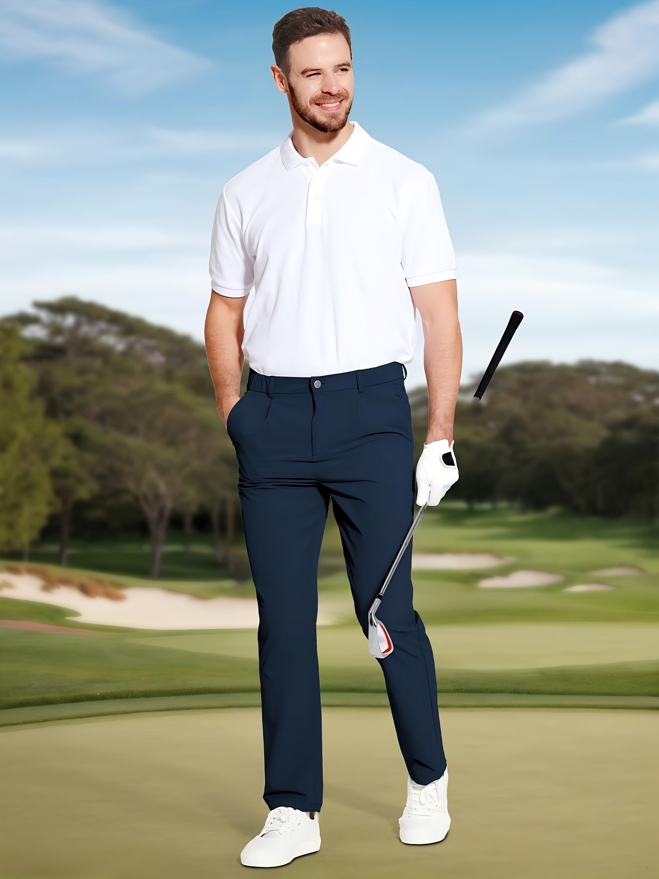 Men's Golf Pants - Lightweight Quick-Dry Stretch Formal & Casual Trousers, Straight Fit with Belt Loop, High Quality Breathable Fabric for Golf, Office, Evening Events - All-Season Mens Athletic Pants, Sports Leisurewear, Metallic Button Details, Work Tro