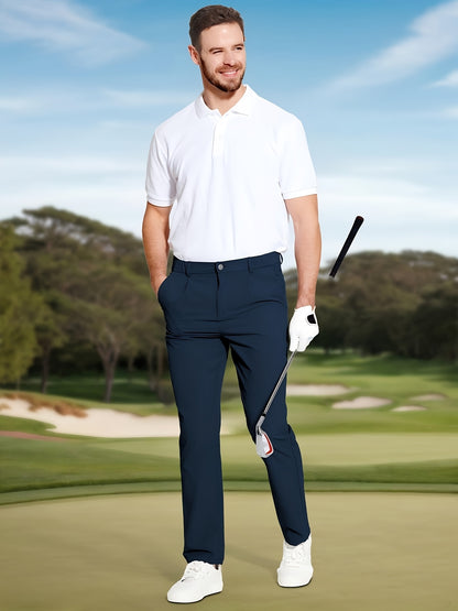 Men's Golf Pants - Lightweight Quick-Dry Stretch Formal & Casual Trousers, Straight Fit with Belt Loop, High Quality Breathable Fabric for Golf, Office, Evening Events - All-Season Mens Athletic Pants, Sports Leisurewear, Metallic Button Details, Work Tro