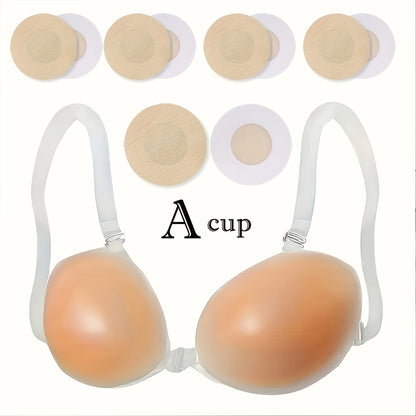 2-Pair Women' Self-Adhesive Strapless Push-Up Bra - Seamless Silicone Adhesive Breast Enhancer with Lift, Lightweight for Wedding,, Low-Cut Outfits (Suitable for Suspenders)