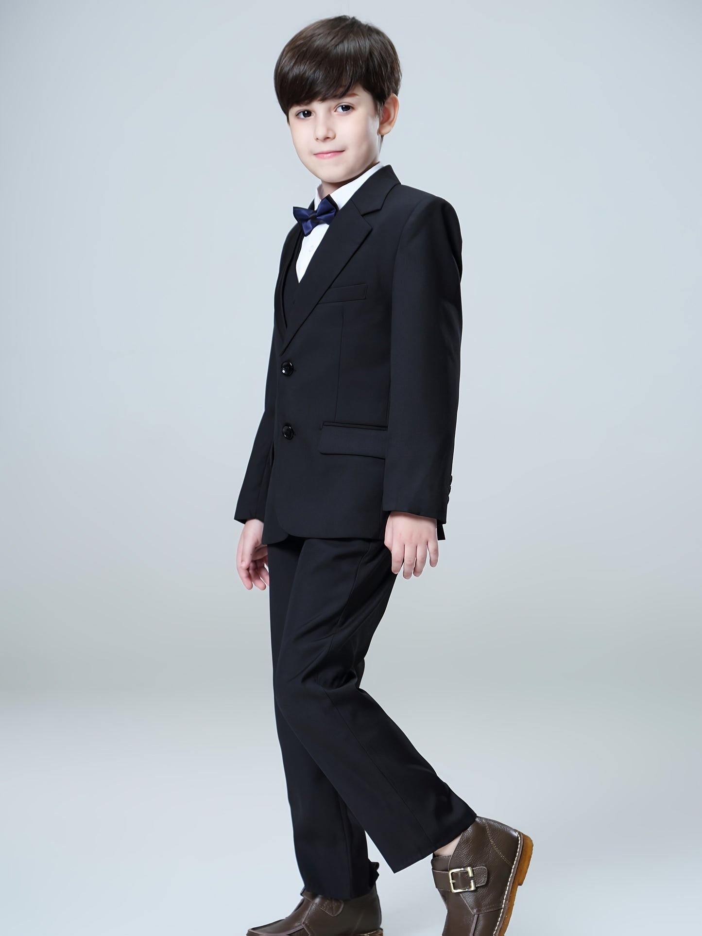NIMBLE Boys Formal Suit Set Jacket Vest Trousers 3pcs 3-13Y Children Party Clothes Host Wedding Available In Four Colors Blue Black Khaki Navy Blue
