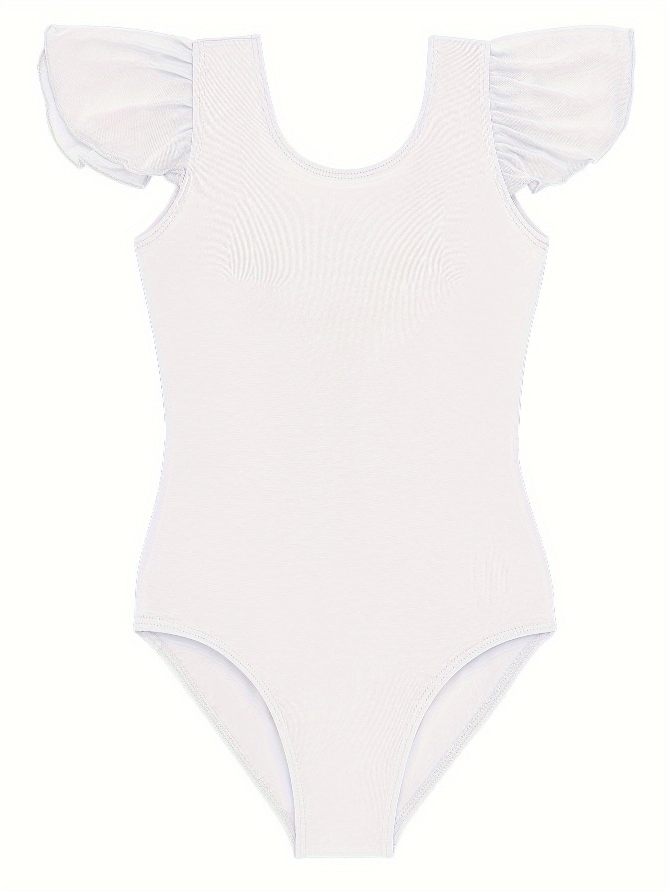 Girls Stretchy Ruffled Sleeve Dance Leotard Slim Fit Solid Color Practice - product view 1