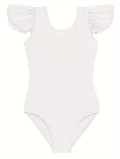 Girls Stretchy Ruffled Sleeve Dance Leotard Slim Fit Solid Color Practice - product view 1