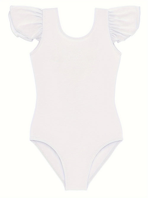 Girls Stretchy Ruffled Sleeve Dance Leotard Slim Fit Solid Color Practice - product view 1