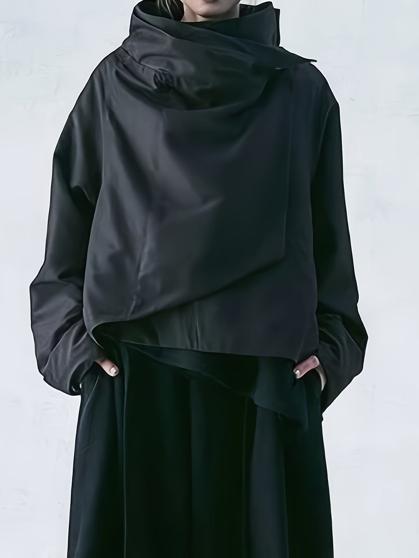 2024 Autumn/Winter New Women's Fashion Solid Color Stand Up Collar Long Sleeve Asymmetric Loose Casual Jacket Coat