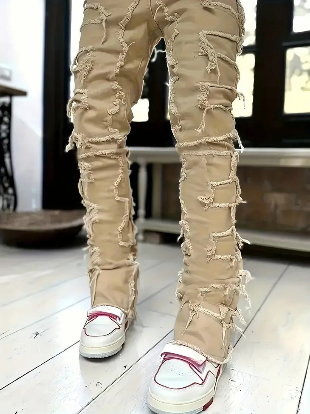 Teen Patchwork Ripped Jeans - Retro Street Slim Fit